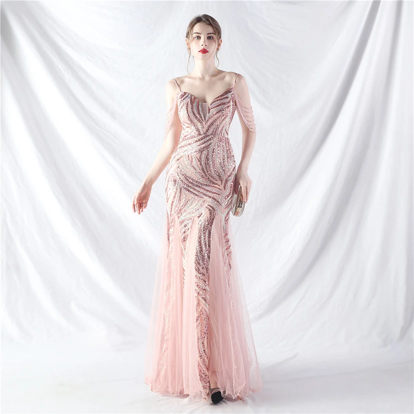 Layered Beads Spliced ​​Mesh High-End Evening Dress view 78