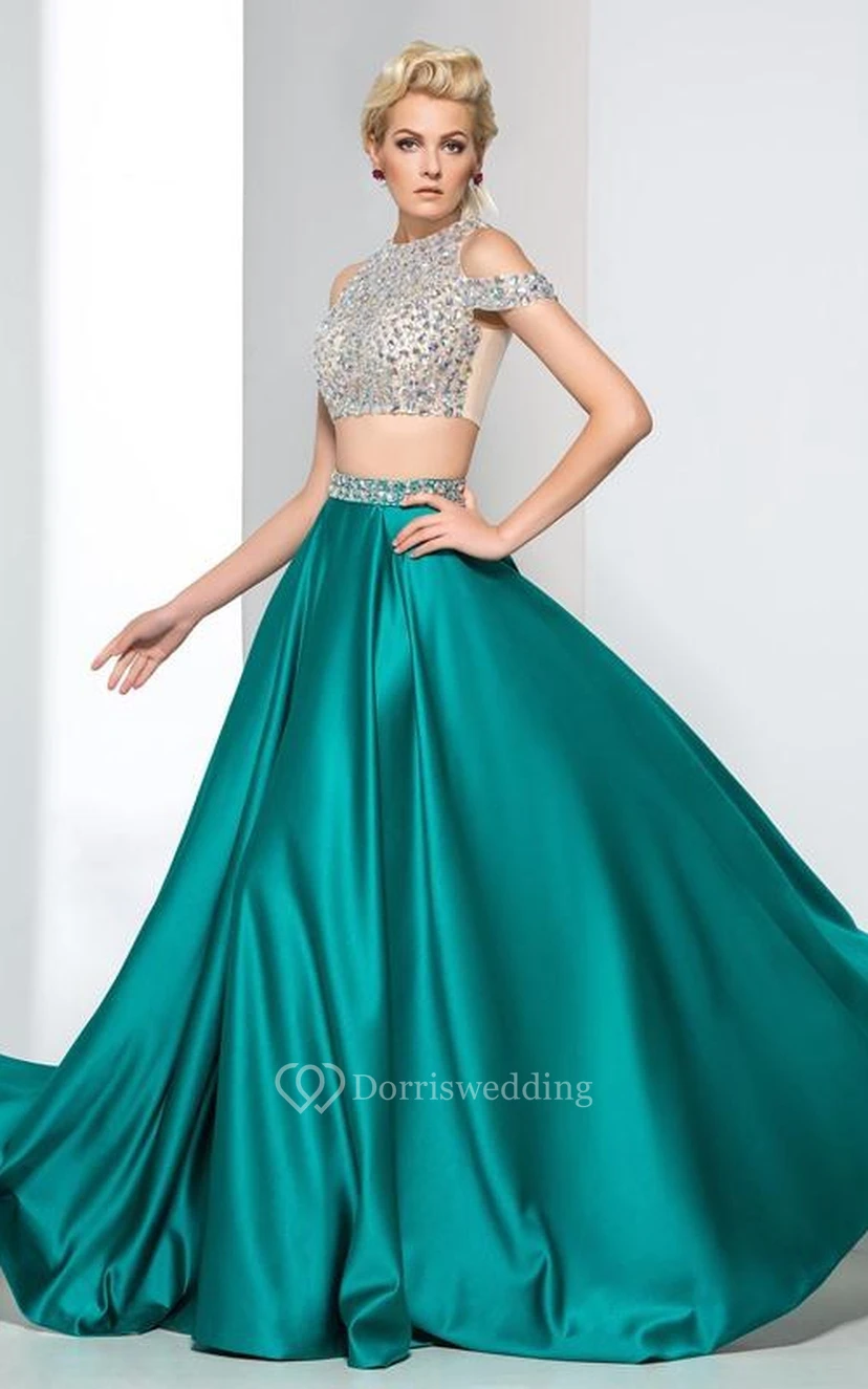 A-Line Two-Piece Beading Prom Dress view 3