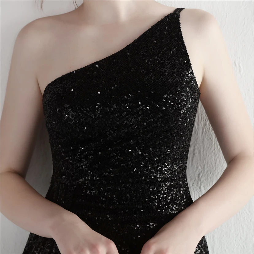 Sequined One-Shoulder Celebrity Cold Banquet Slit Long Sequin Aura Queen Dinner Fishtail Dress view 95