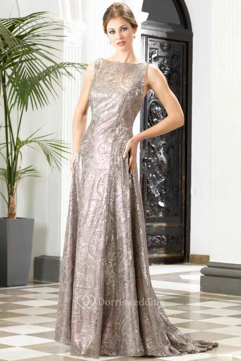 Sheath Sleeveless Bateau Beaded Long Prom Dress With Sequins And Low-V Back
