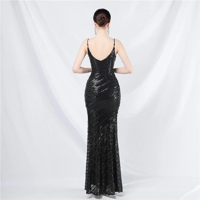 Fashionable Women'S Suspender Low-Cut Sequined Evening Dress view 76