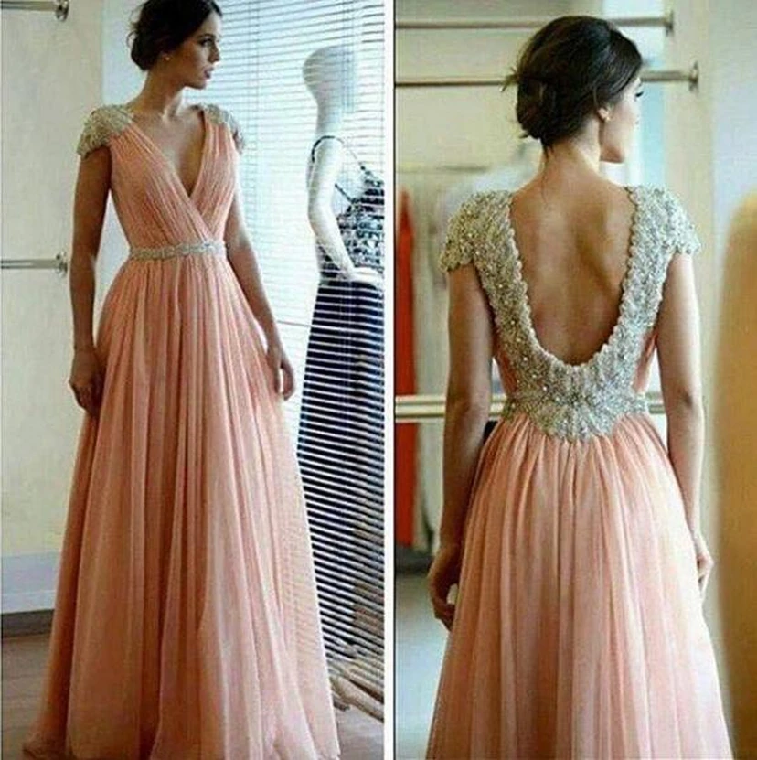 Elegant A-line Lace Appliques Prom Dress V-neck Beadings view 2