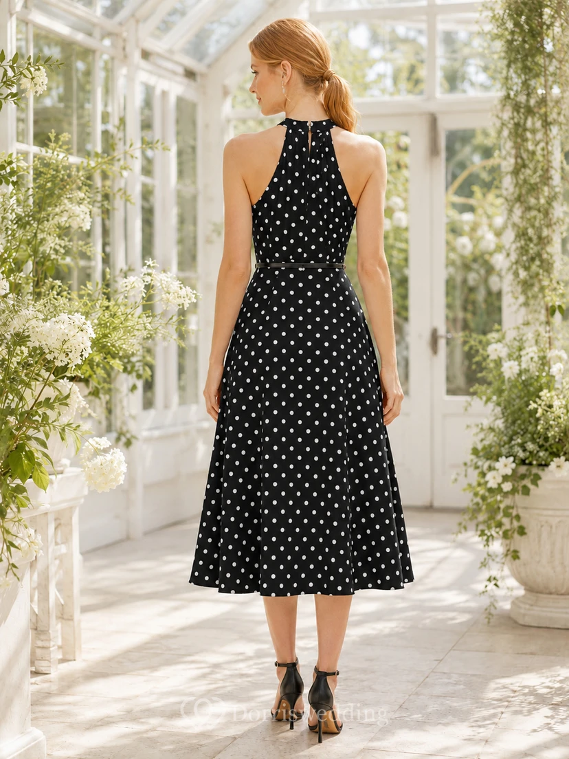 Black Polka Dot Halter Neck Garden Midi Dress view 2