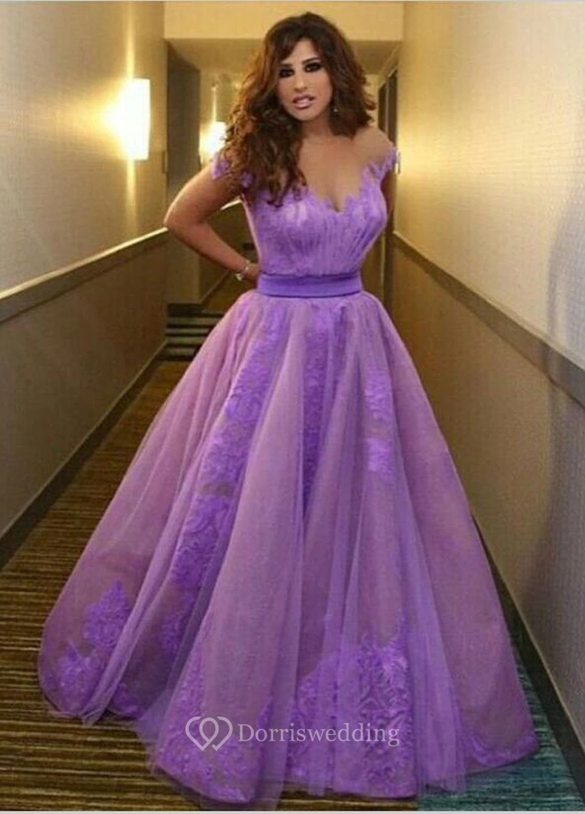 Delicate Off-the-shoulder Tulle Princess Prom Dress With Appliques