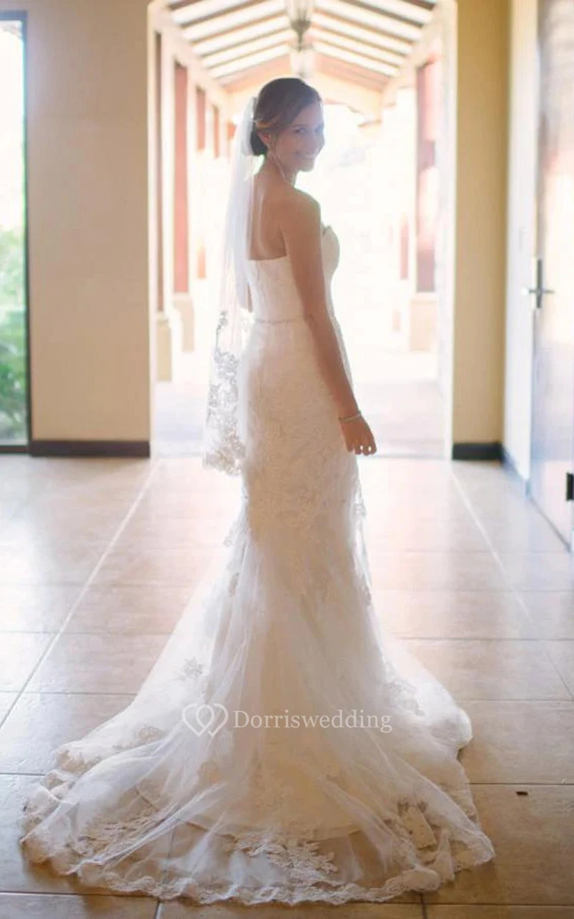 Strapless Sheath Lace Beach Elegant Destination Wedding Dress view 3