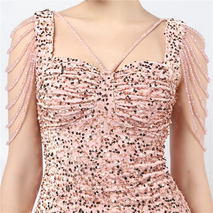 Velvet Handmade Sequined Heavy Craft Beaded Fantasy Sequined Short Skirt Evening Dress view 18