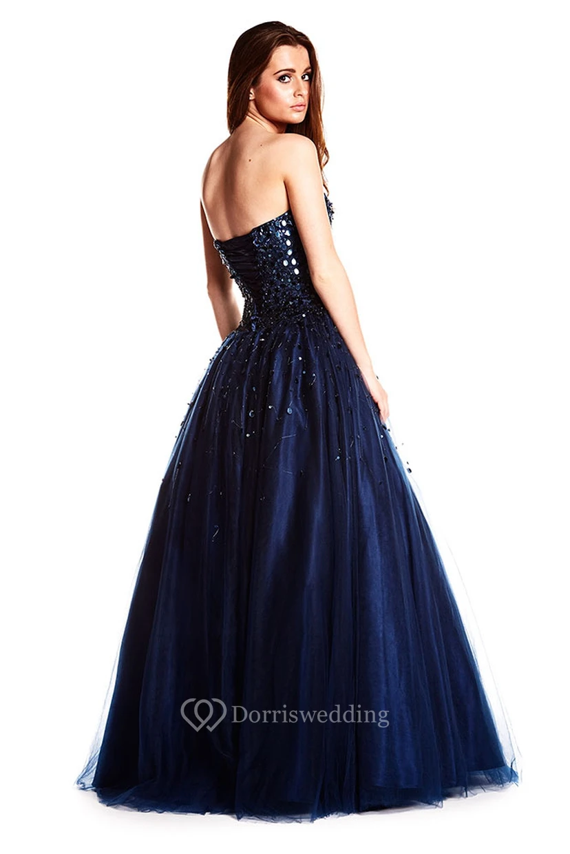 Maxi Strapless Beaded Tulle Prom Dress With Sequins And Corset Back view 2