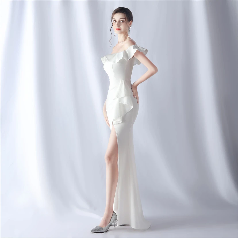 Exhibition Etiquette Bridesmaid Satin Sling Tube Top Evening Dress view 3