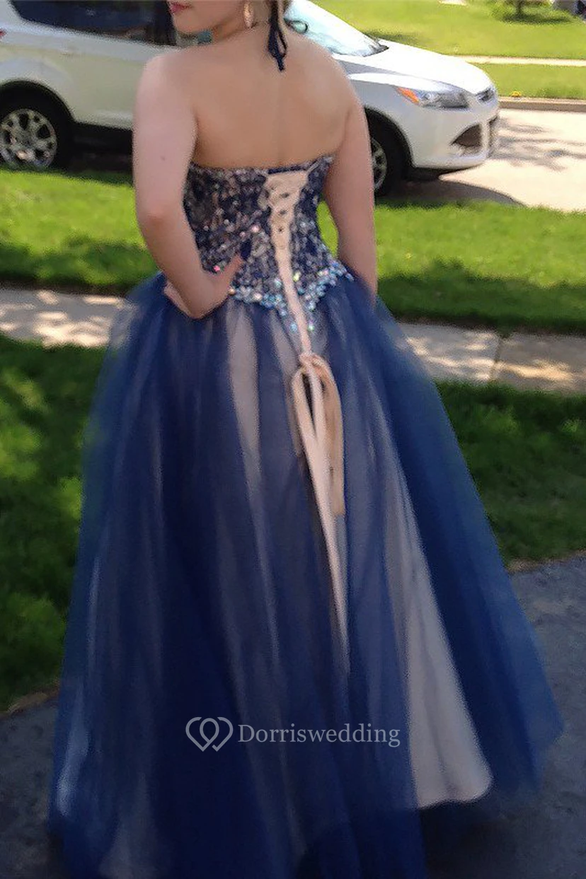 Ball Gown Tulle Halter Sleeveless Lace-up Corset Back Dress view 2