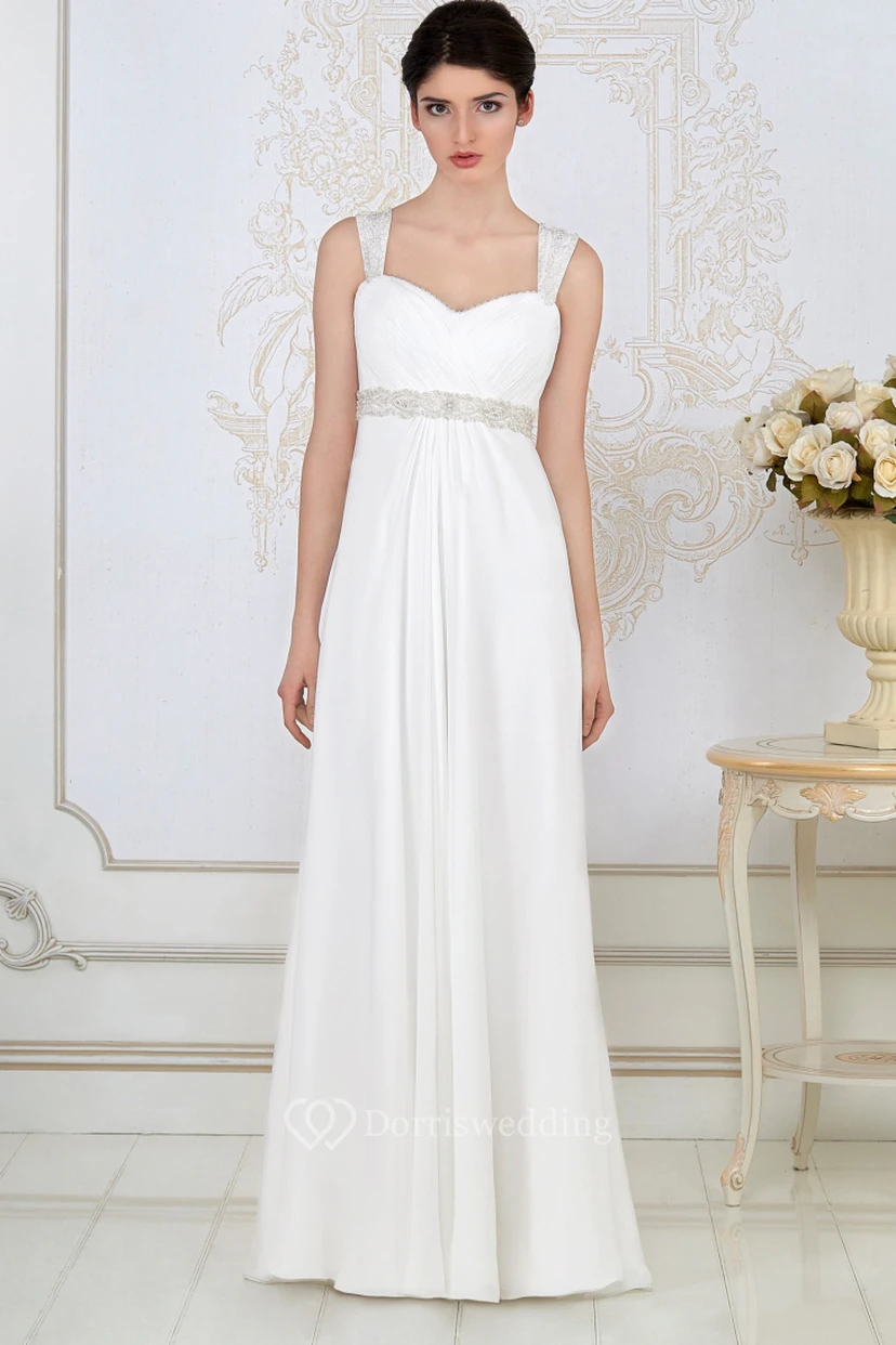 Etuikleid aus Chiffon, langes Empire-Kleid mit Raffungen, ärmellos und trägerlos, mit Taillenschmuck