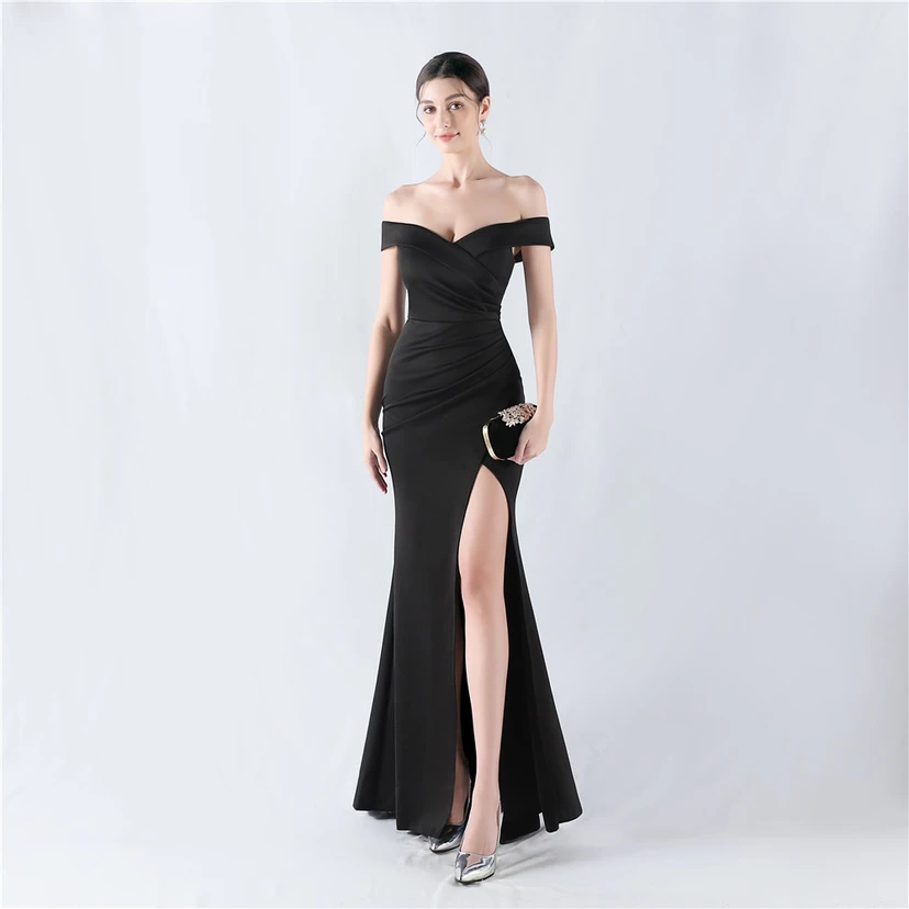 Robe de soirée classique asymétrique en satin à queue de poisson view 6