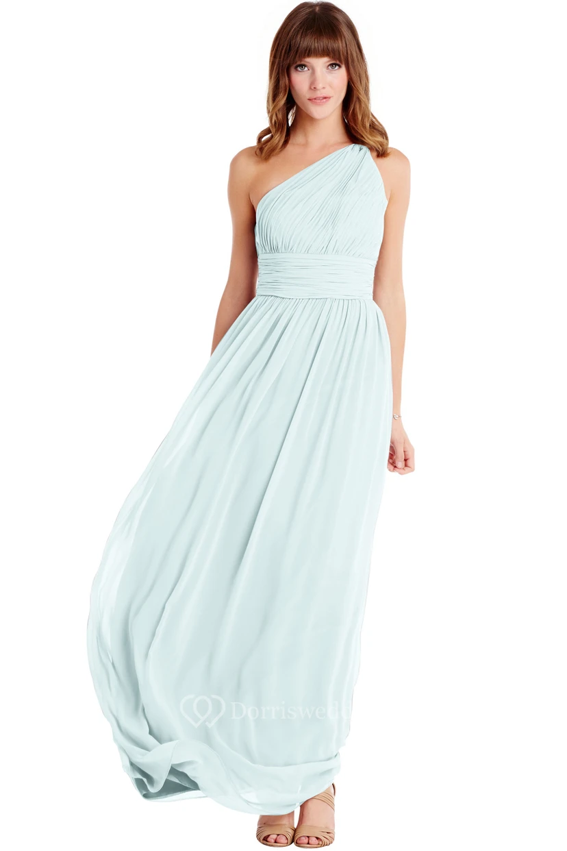 Floor-Length One-Shoulder Ruched Sleeveless Chiffon Muti-Color Convertible Bridesmaid Dress