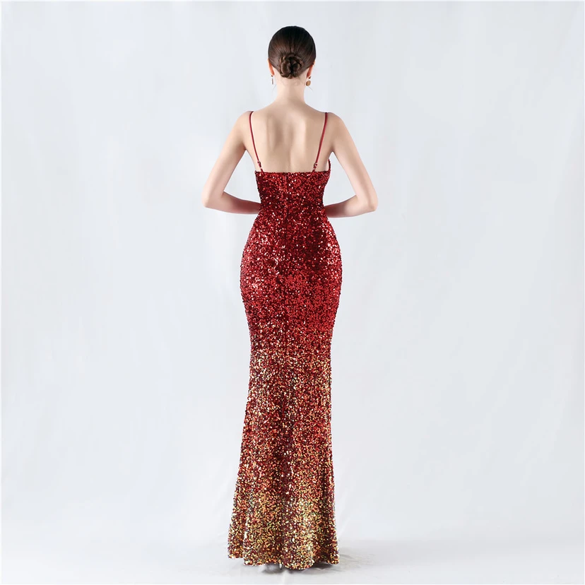 Samtiger, farbverlaufender, perlenbesetzter, sexy Strumpfhalter-Abendkleid view 47