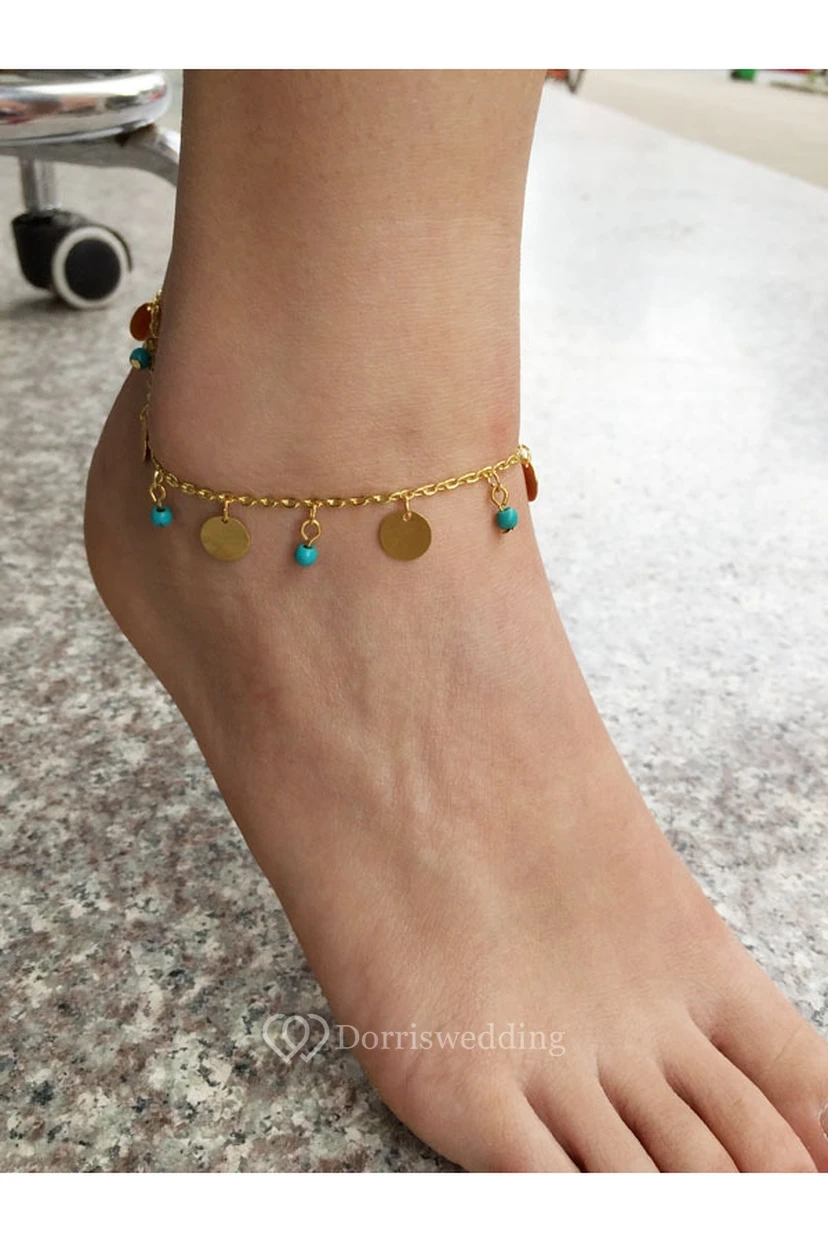 Tobillera sencilla de estilo occidental para verano con forma de oblea turquesa.