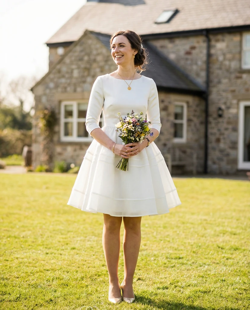 Plus Size Short Civil Wedding Dress with Sleeves
