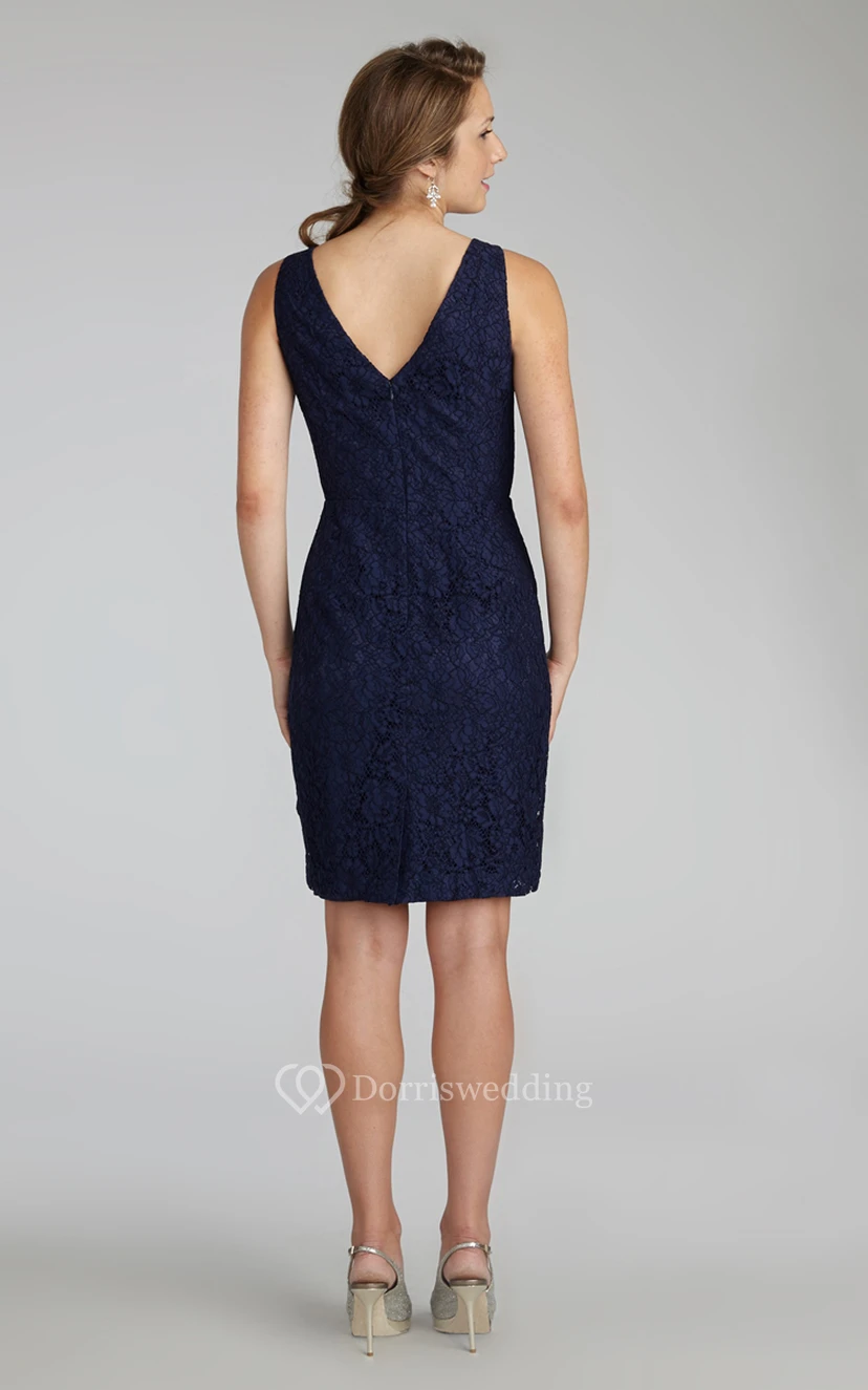 Dainty Sleeveless Mini Lace Dress with V-neck and V-neck view 5