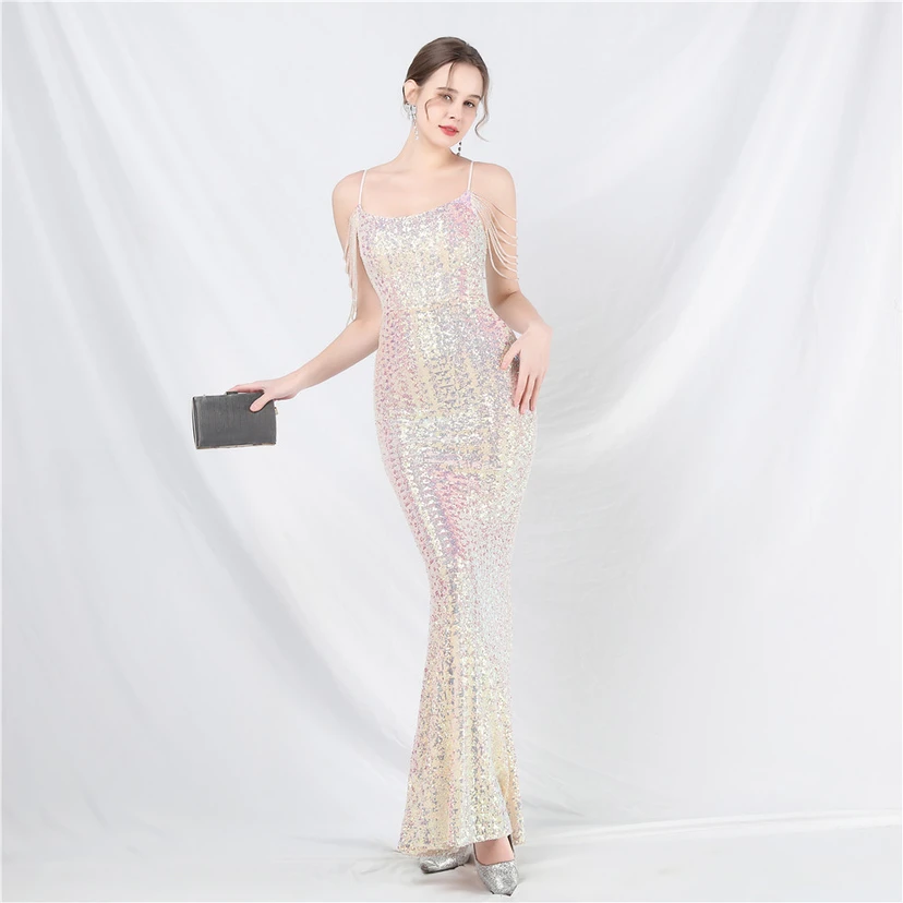 Robe de soirée longue à sequins et perles fantaisie view 23