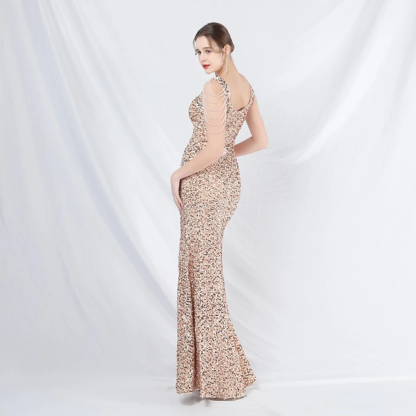 Ladies And Celebrities Formal Occasions Velvet-Bottomed Hand-Beaded Long Evening Dress view 15
