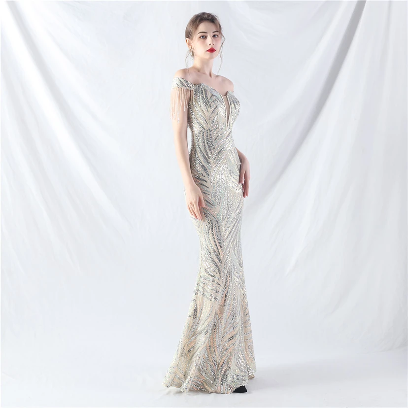 Palace Herringbone Waist Strap Heavy-Crafted Beaded High-End Evening Dress view 34