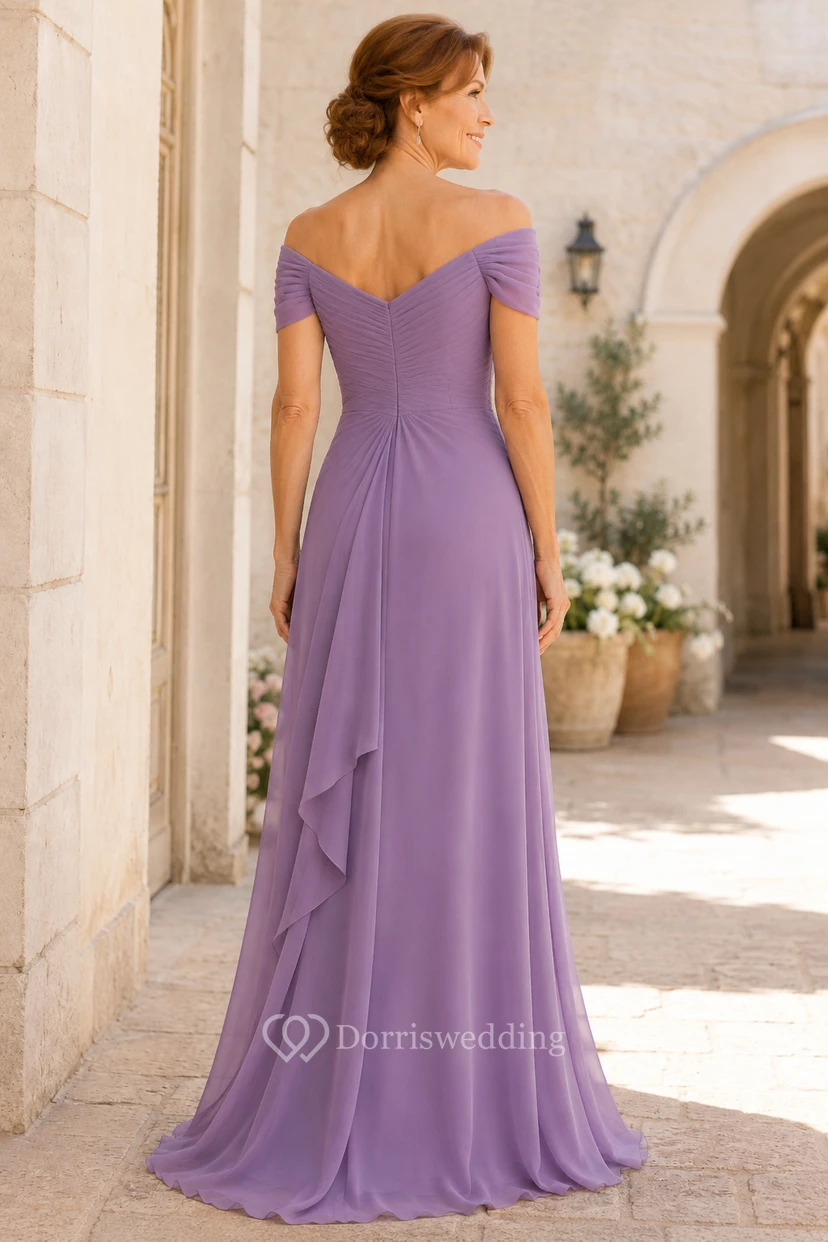 Lilac Off-the-Shoulder Chiffon A-Line Mother Dress view 2
