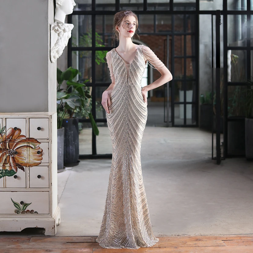 Paillettenbesetztes Meerjungfrauenkleid für Auftritte, Internet-Promi-Events, Bankette, Automodelle, Etikette, Abendkleid view 25