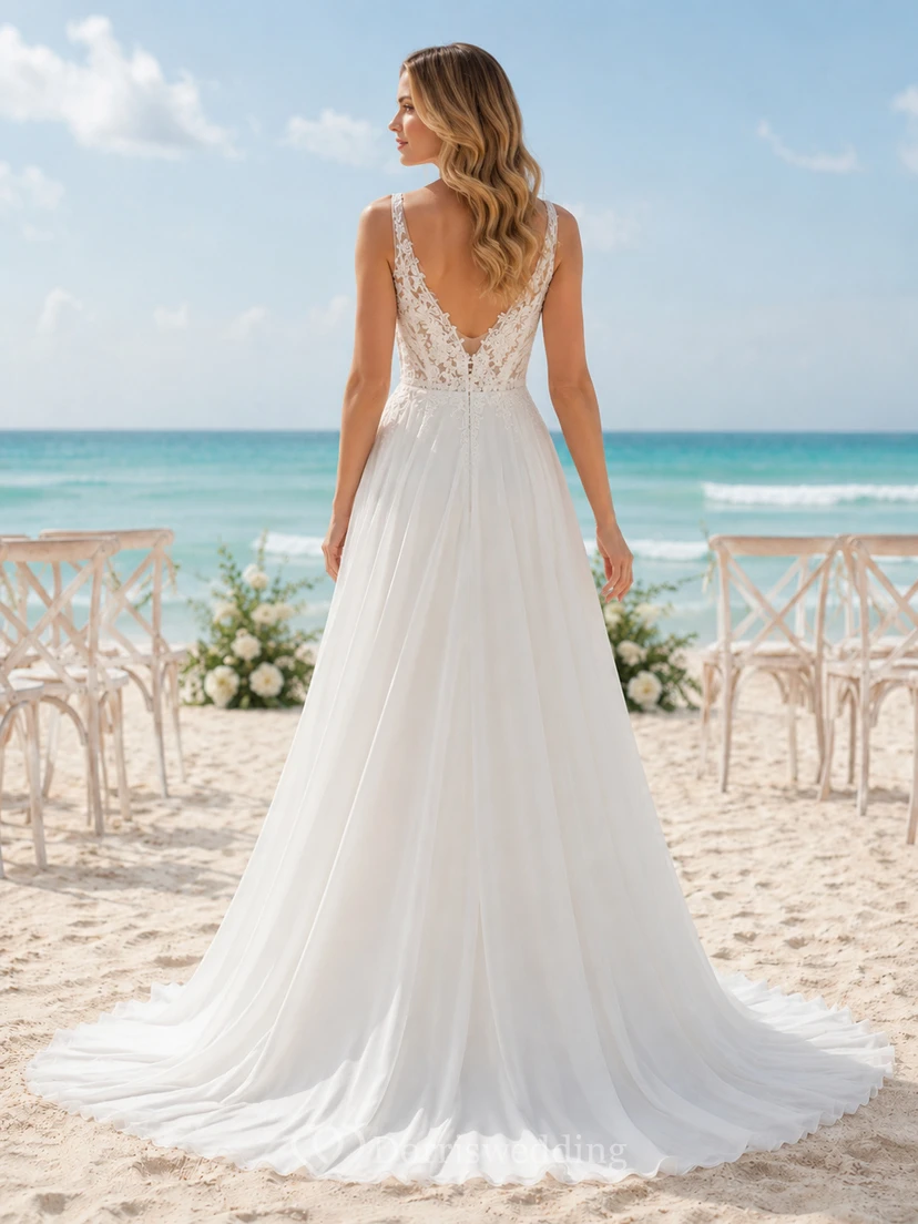 Quick Ship Lace Bodice Chiffon Beach Bridal Gown view 2