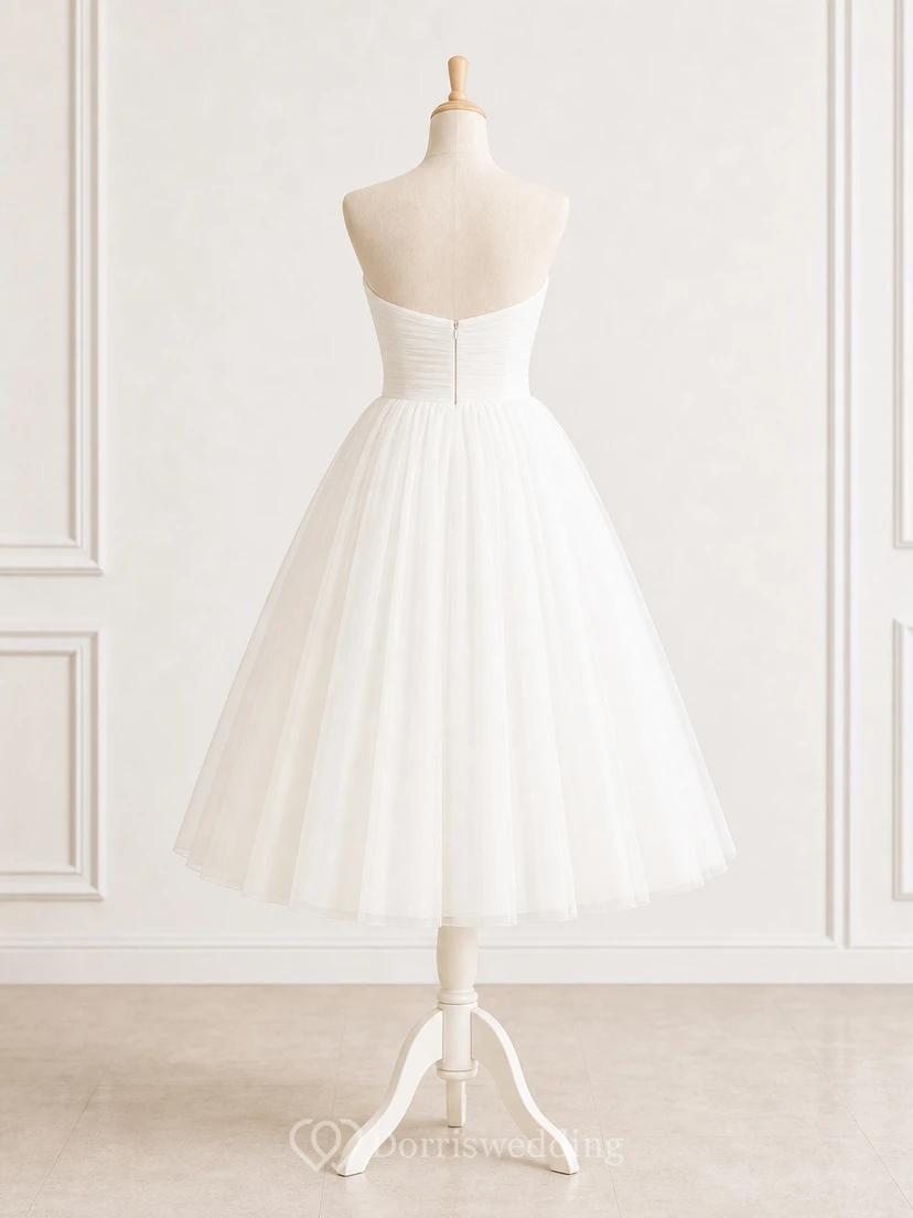 Tea-length Strapless A-line Simple Beach Ruched Casual Wedding Dress view 8