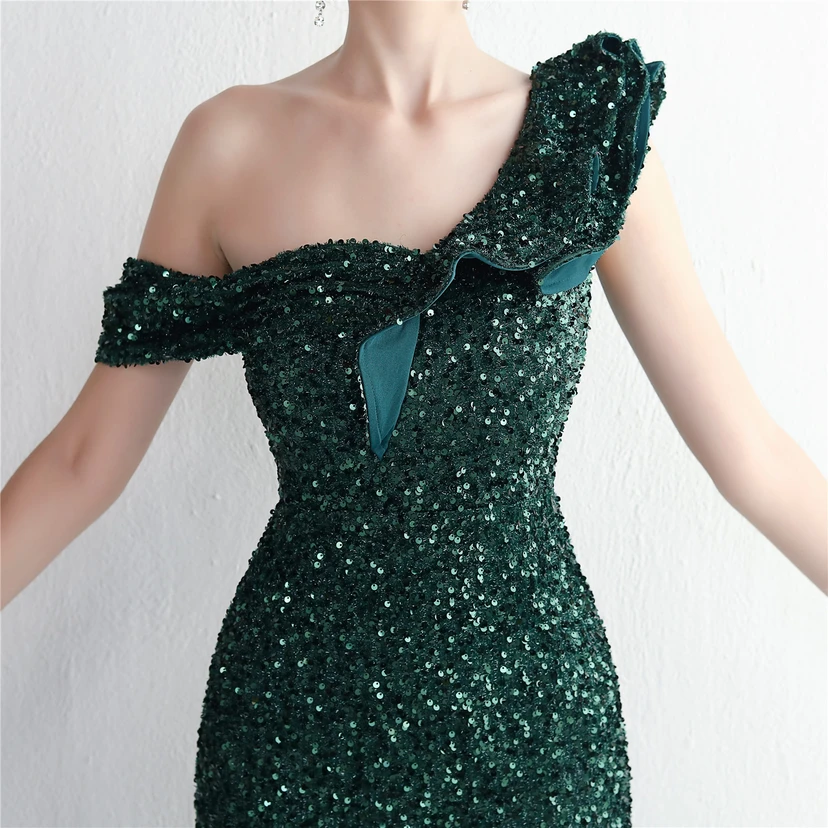 Imitation, handgefertigt, Pailletten, schulterfrei, Dankeschön-Bankett, schmaler Meerjungfrauenrock, Hochzeitsauto-Modellausstellung, Prominentenbankett view 17