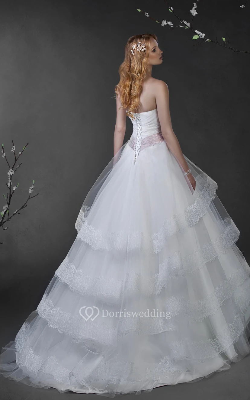Ball Gown Maxi Sweetheart Sleeveless Lace-Up Tulle Dress With Tiers And Beading view 2