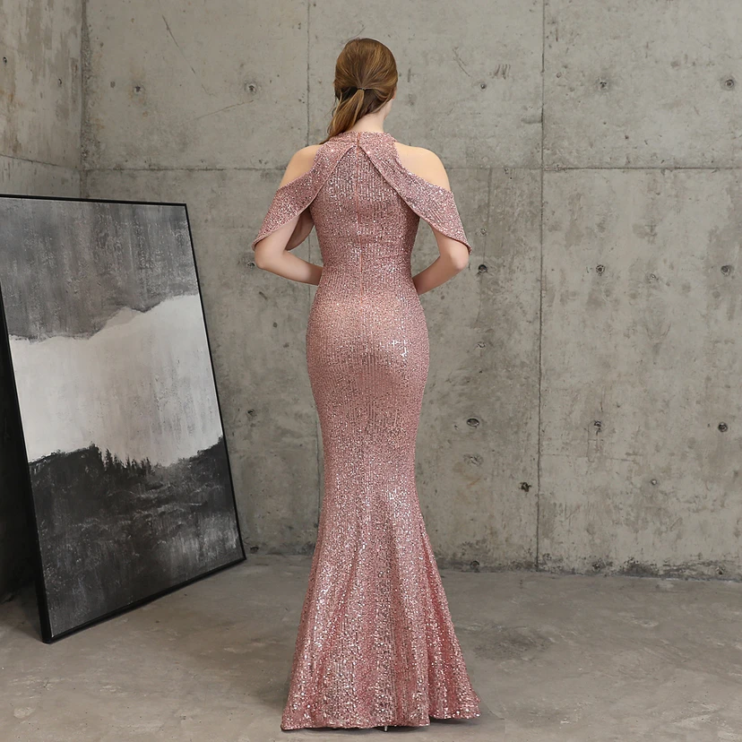 Banquet Temperament Elegant Long Short-Sleeved Sequin Aura Queen Fishtail Evening Dress view 18