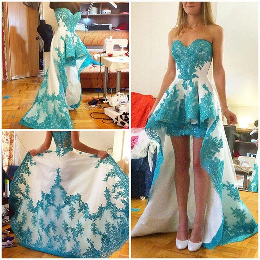 Glamouröses Cocktailkleid mit herzförmigem Saum und Spitzenapplikationen, Ballkleid view 2