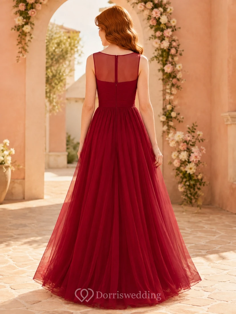 Rotes Brautjungfernkleid (A-Linie, herzförmig, ärmellos, aus Tüll mit Raffungen), elegant und romantisch view 2