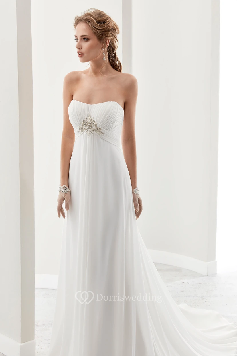 Strapless Draping Bridal Gown With Pleated Bust And Invert-V Beaded Waist view 2