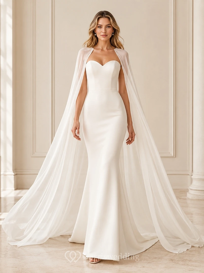 Simple Mermaid Sweetheart Satin Bridal Classic Wedding Dress