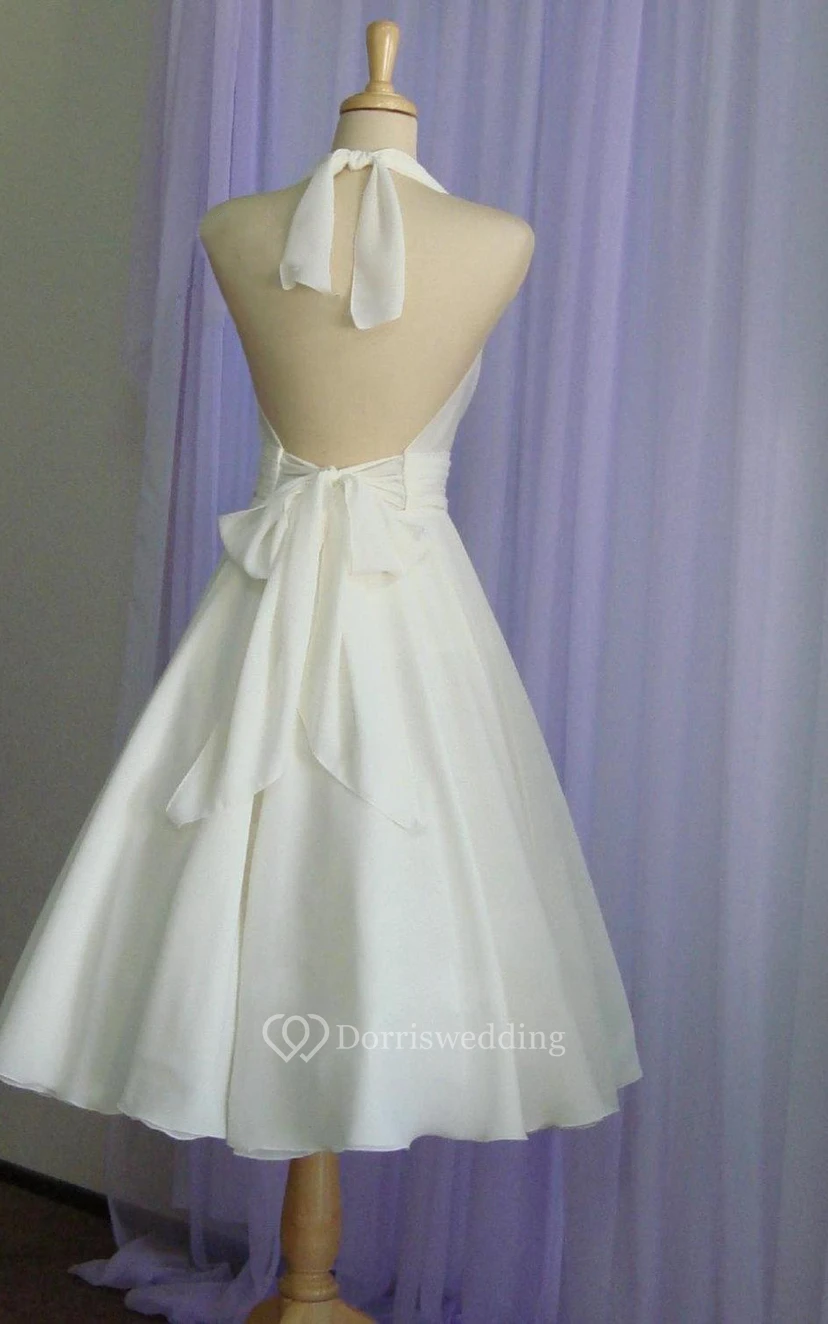 Marilyn Monroe White Halter Dress | Tea Length Costume | 1950s Vintage Wedding Gown view 7