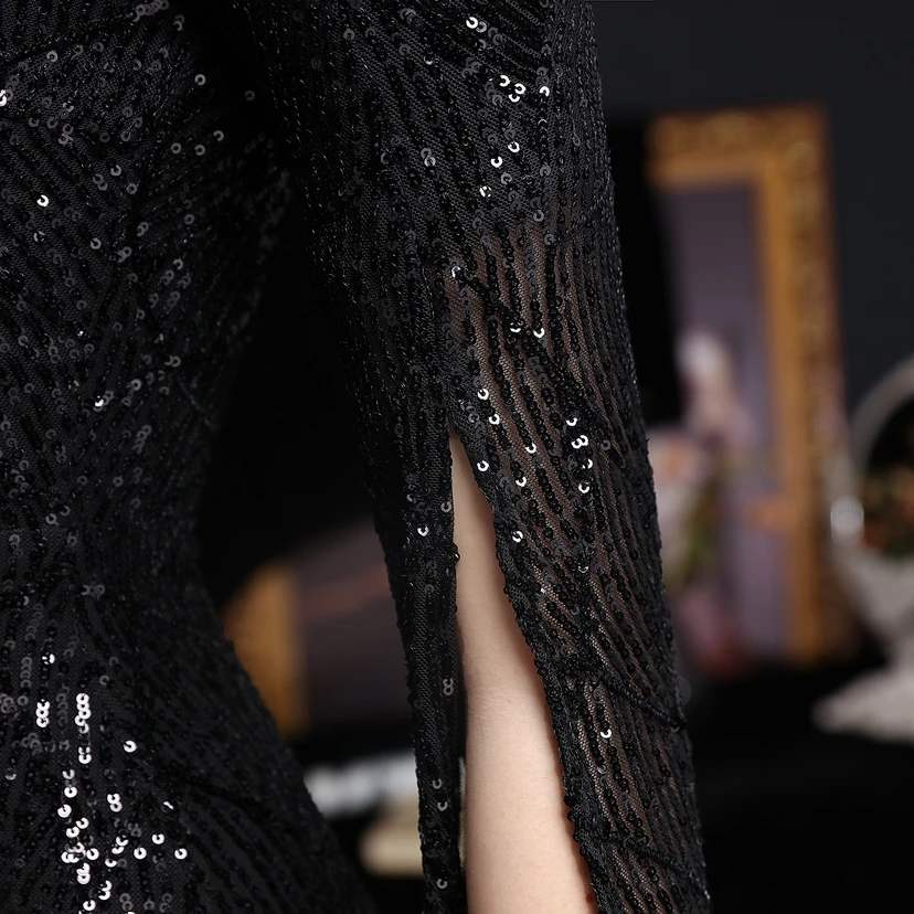 Robe de soirée élégante à sequins, longue, cintrée et sirène, idéale pour les réceptions et les célébrités. view 25