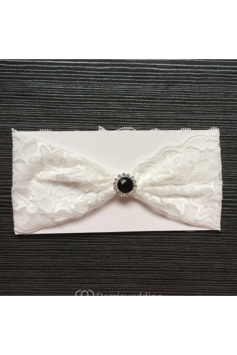 Simple Black Diamond White Lace Elastic Bridal Garter Within 16-23inch view 2