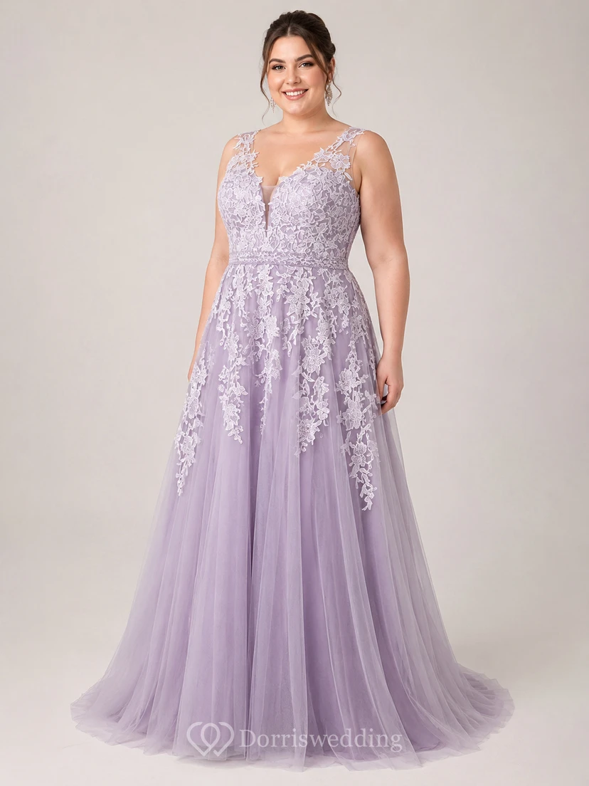 Robe trapèze en tulle et dentelle, col en V, ornée d'appliqués et dos nu en V view 4