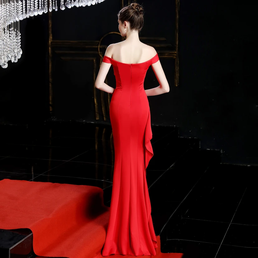 Banquet Evening Dress New Elegant Long One Shoulder Fishtail Host Dress Long Skirt view 3