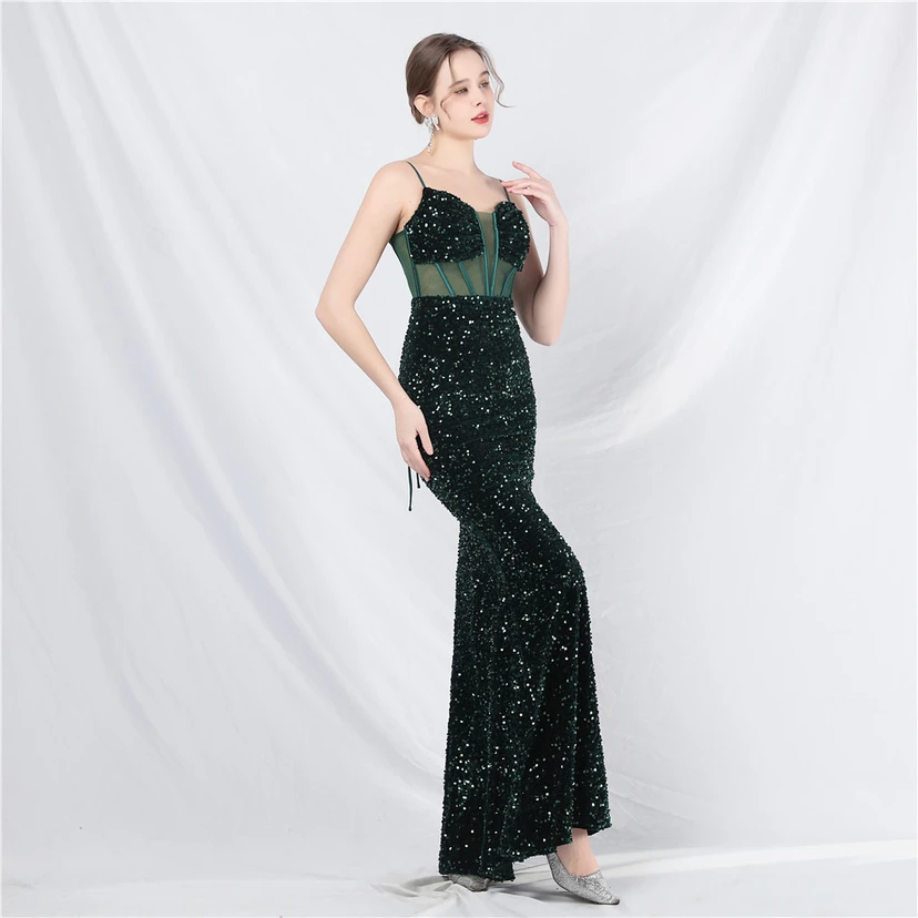 Palace Style Heavy Fishbone Waist Mesh Sequined High-End Evening Dress view 3