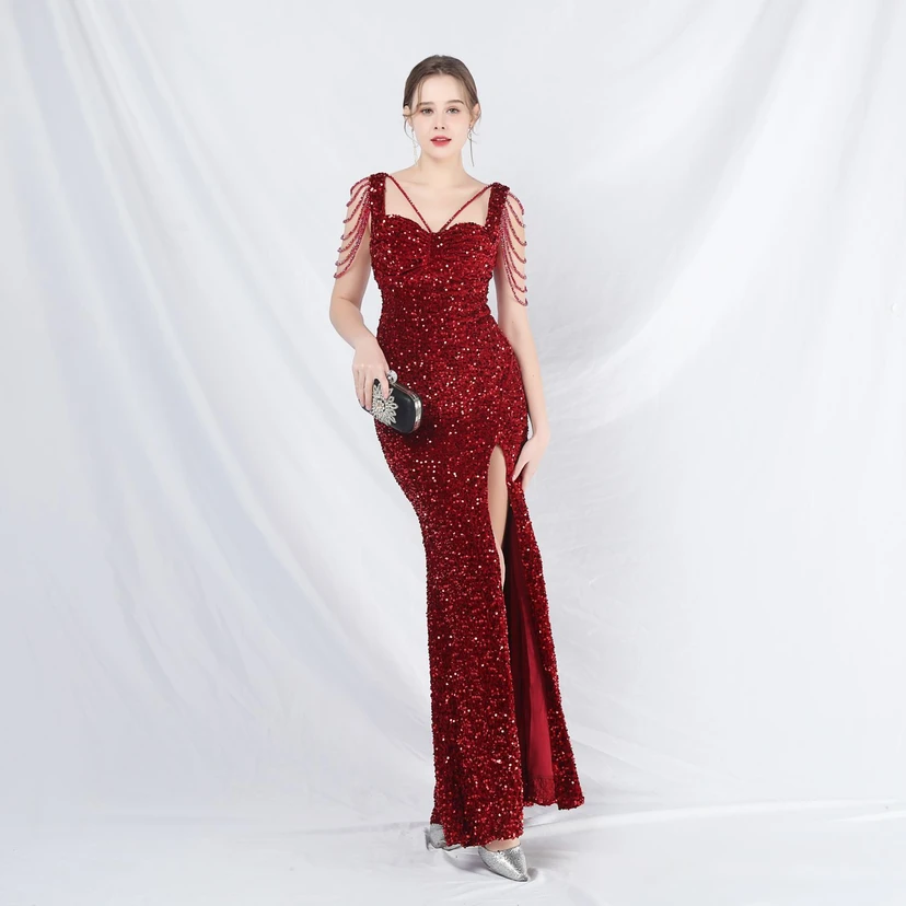 Ladies And Celebrities Formal Occasions Velvet-Bottomed Hand-Beaded Long Evening Dress view 41