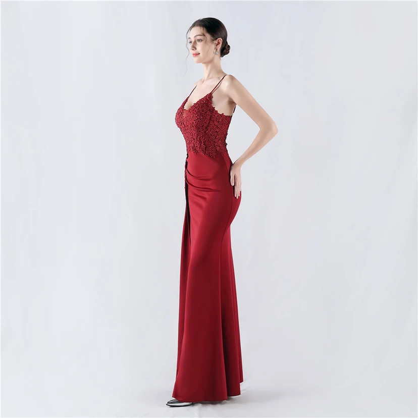 Heavy Hot Diamonds And Flower-Set Waisted Fishbone Satin Evening Dress Annual Meeting Wedding view 30