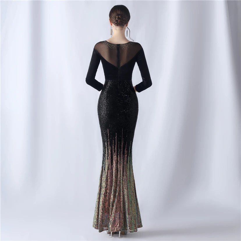Long-Sleeved Fishtail Evening Dress High-End Atmosphere Elegant Banquet Temperament Velvet Aura Queen view 32