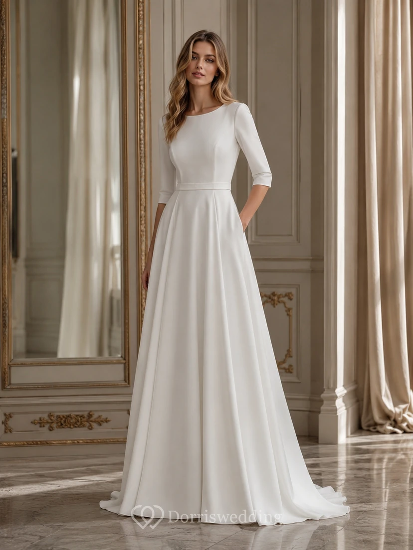 Simple Modest Half-sleeve Scoop-neck Casual Wedding Dress view 2