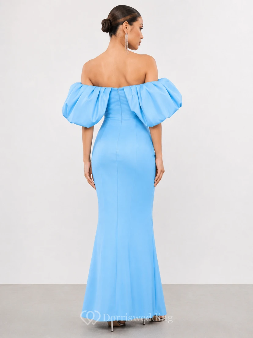 Sky Blue Off-the-Shoulder Puff Sleeve Mermaid Formal Gown view 2