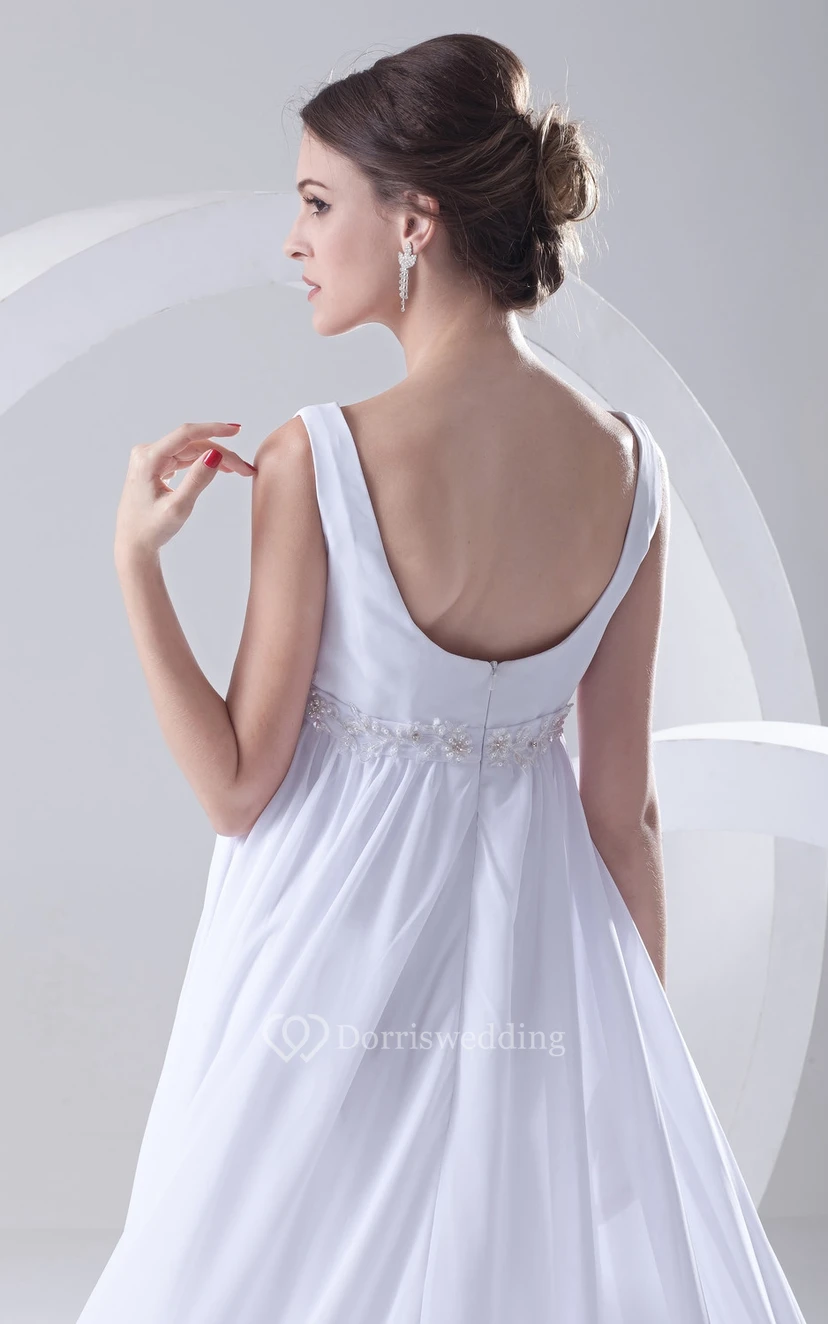 Square-Neck Empire Chiffon Dress With Beaded Sash view 7