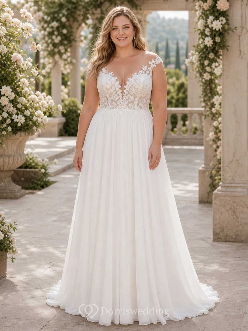 Chiffon-Etui-Brautkleid mit schulterfreiem Ausschnitt und schlichter Spitzenapplikation view 4