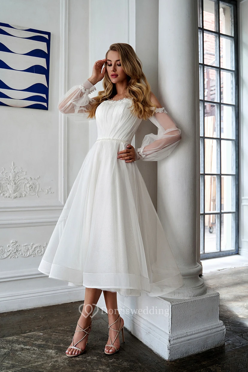 Flowy Strapless Empire A-line Chiffon Short Wedding Dress