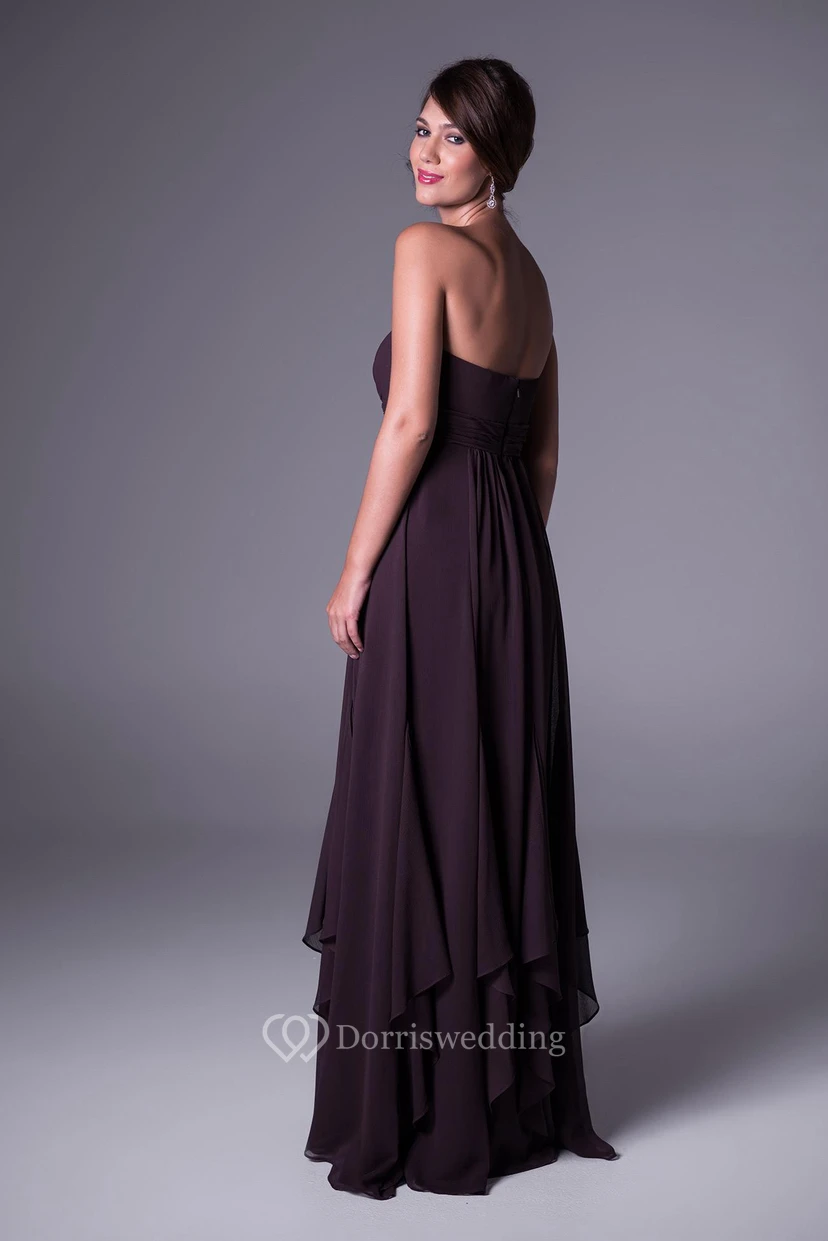 A-Linien-Brautjungfernkleid aus Chiffon, ärmellos, bodenlang, trägerlos, im Empire-Stil mit Taillenschmuck view 2