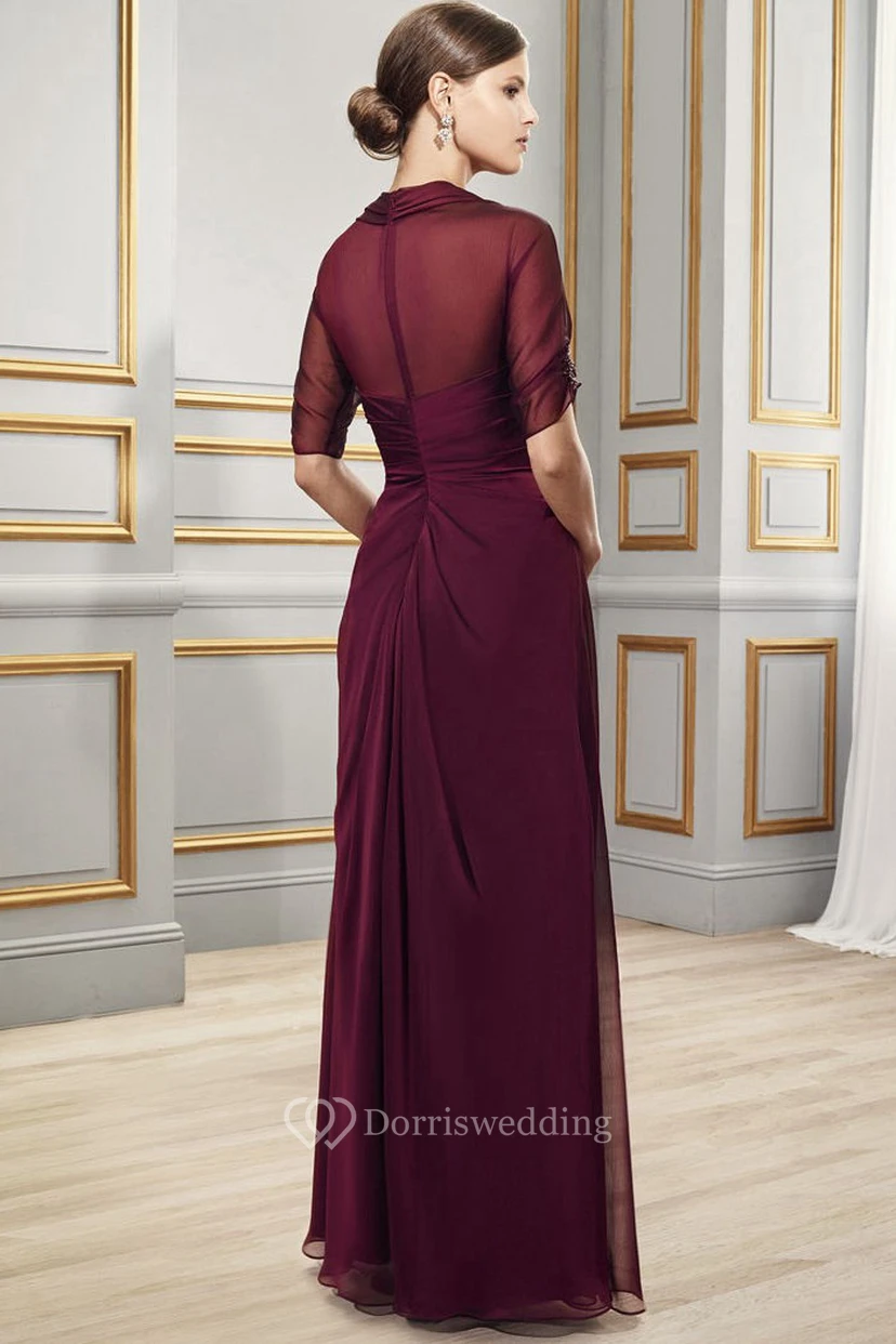 Ruched Short Sleeve Square Neck Chiffon Formal Dress view 2